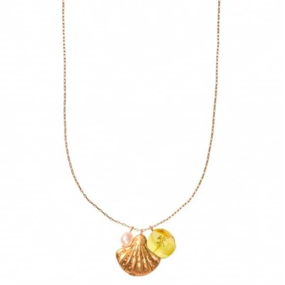 TORY BURCH • Sea Of Dreams Yellow Shell Pearl Stone Pendant Necklace